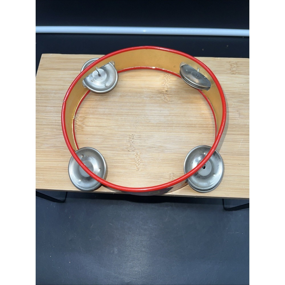 Vintage Children's Tambourine Metal Handheld Noise Maker Red Jingle Child's Toy